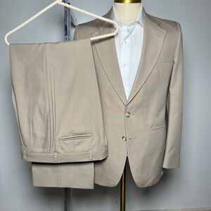 Palm Beach Suit Mens 38R W31 Tan Solid Vintage 2 Button Notch Lapel USA Made